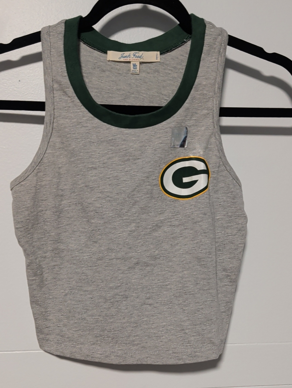 Junk Food Clothing Women's Gray Tank with Green Trim and Green/Gold Logo